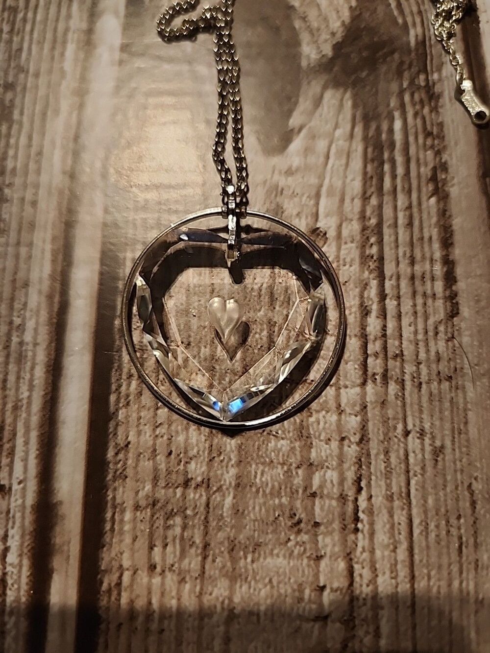 Crystal Floating Heart Pendant  Necklace, Silvertone.